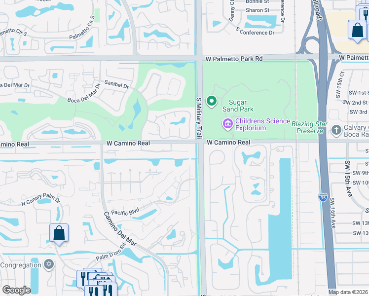 map of restaurants, bars, coffee shops, grocery stores, and more near 5560 Wind Drift Lane in Boca Raton