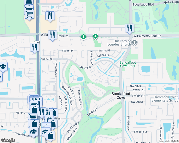 map of restaurants, bars, coffee shops, grocery stores, and more near 9500 Southwest 3rd Street in Boca Raton