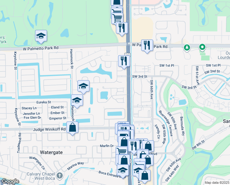 map of restaurants, bars, coffee shops, grocery stores, and more near 10131 Festival Way in Boca Raton