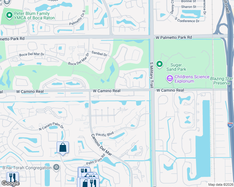 map of restaurants, bars, coffee shops, grocery stores, and more near 5732 Wind Drift Lane in Boca Raton