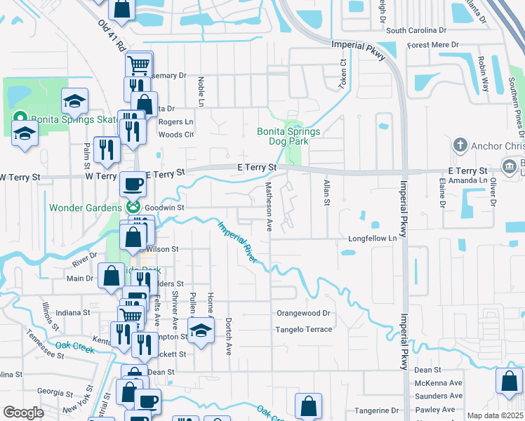 map of restaurants, bars, coffee shops, grocery stores, and more near 27220 Matheson Avenue in Bonita Springs