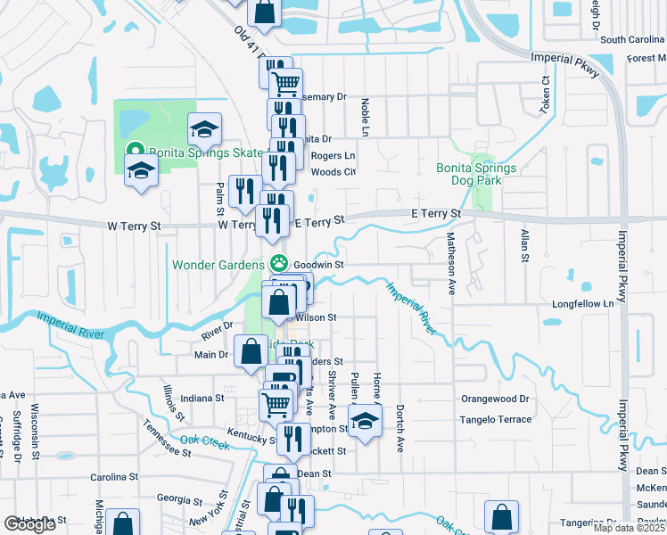 map of restaurants, bars, coffee shops, grocery stores, and more near 27210 Shriver Avenue in Bonita Springs