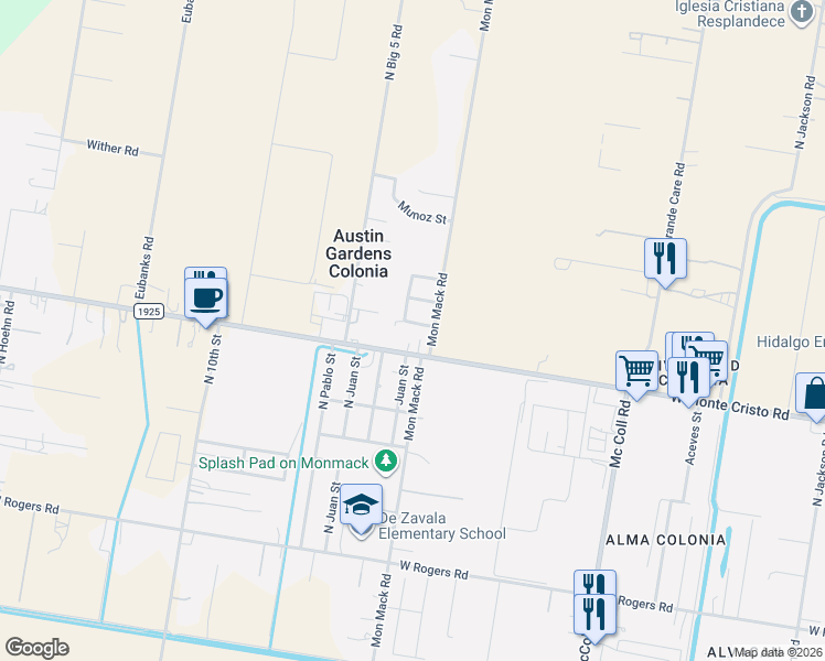 map of restaurants, bars, coffee shops, grocery stores, and more near 3614 Rodrigo Avenue in Edinburg