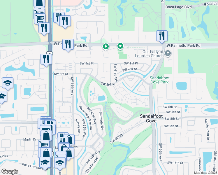 map of restaurants, bars, coffee shops, grocery stores, and more near 22319 Southwest 62nd Avenue in Boca Raton