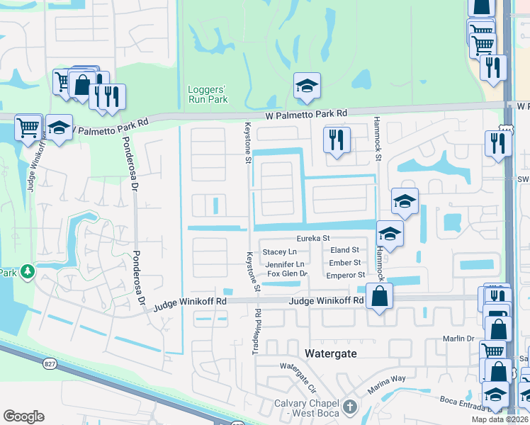 map of restaurants, bars, coffee shops, grocery stores, and more near 22305 General Street in Boca Raton