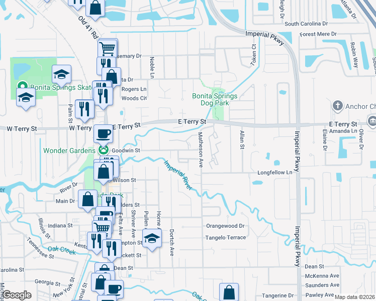 map of restaurants, bars, coffee shops, grocery stores, and more near 10968 Leitner Creek in Bonita Springs