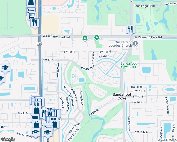 map of restaurants, bars, coffee shops, grocery stores, and more near 9500 Southwest 3rd Street in Boca Raton
