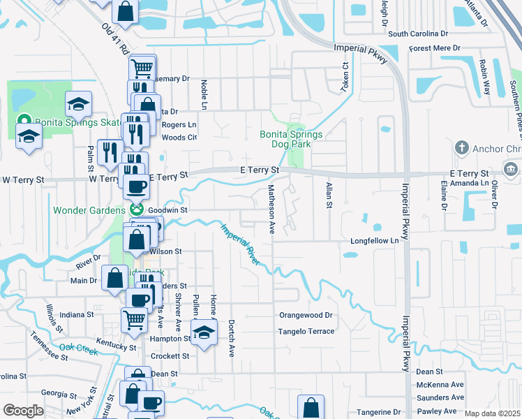 map of restaurants, bars, coffee shops, grocery stores, and more near 10976 Goodwin Street in Bonita Springs