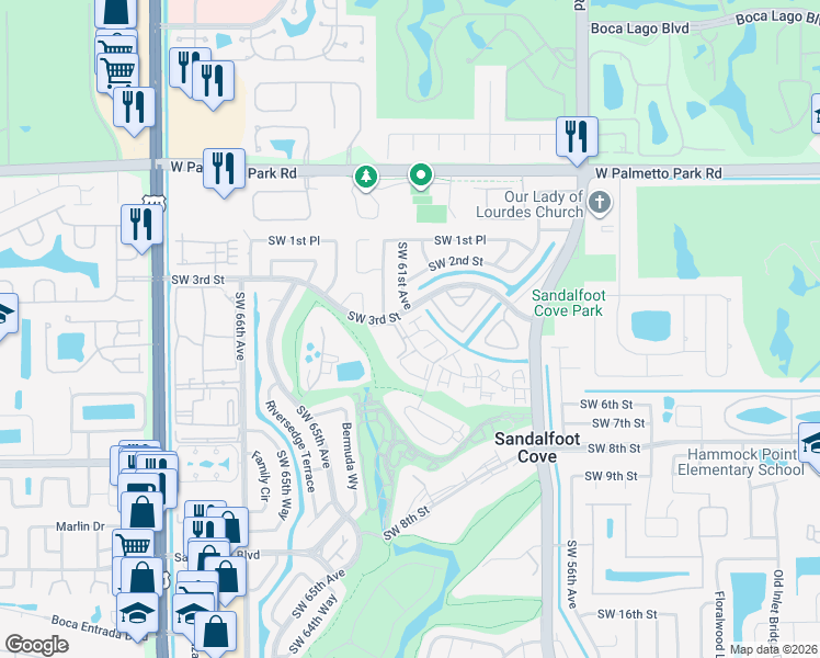 map of restaurants, bars, coffee shops, grocery stores, and more near 22384 Palomita Drive in Boca Raton