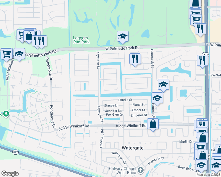 map of restaurants, bars, coffee shops, grocery stores, and more near 10883 Gantry Street in Boca Raton