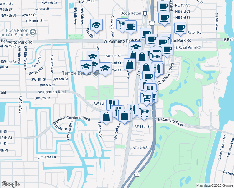 map of restaurants, bars, coffee shops, grocery stores, and more near 259 Southwest 6th Street in Boca Raton