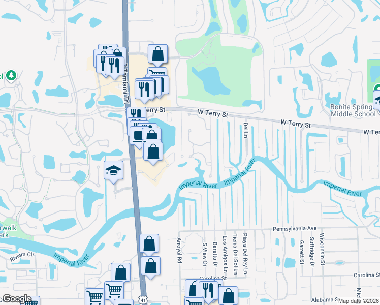 map of restaurants, bars, coffee shops, grocery stores, and more near 9101 Brendan River Court in Bonita Springs