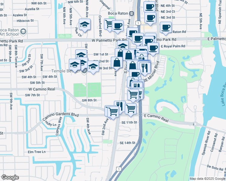 map of restaurants, bars, coffee shops, grocery stores, and more near 600 Southwest 2nd Avenue in Boca Raton