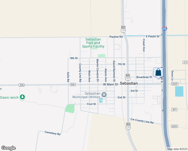 map of restaurants, bars, coffee shops, grocery stores, and more near N Martin Cavasos Dr in Lyford