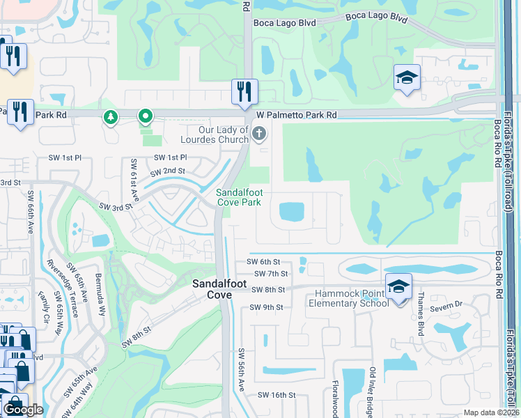 map of restaurants, bars, coffee shops, grocery stores, and more near 22313 Ensenada Way in Boca Raton