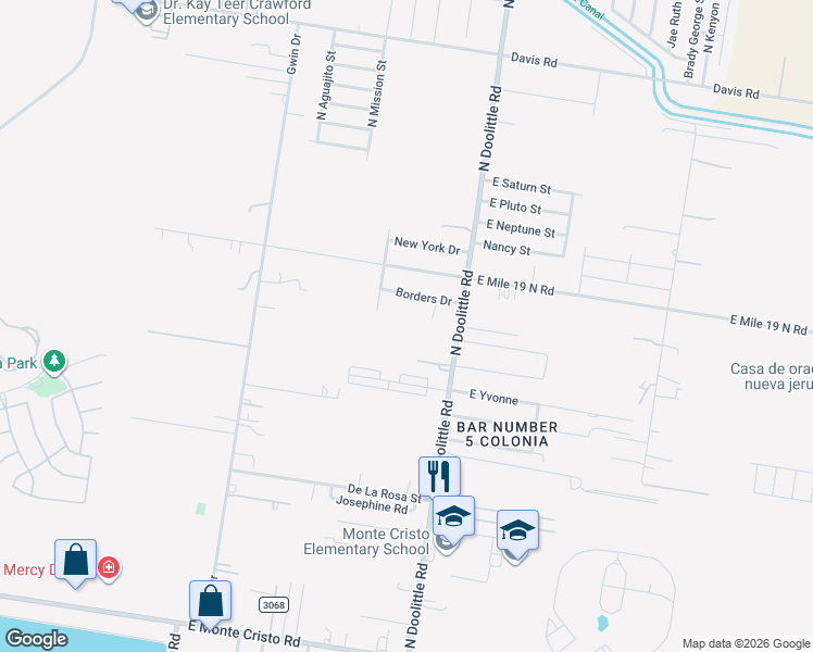 map of restaurants, bars, coffee shops, grocery stores, and more near 2914 Borders Drive in Edinburg