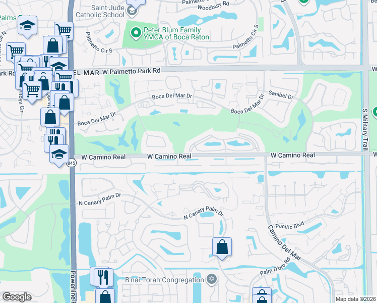 map of restaurants, bars, coffee shops, grocery stores, and more near 22 Balboa Circle in Boca Raton