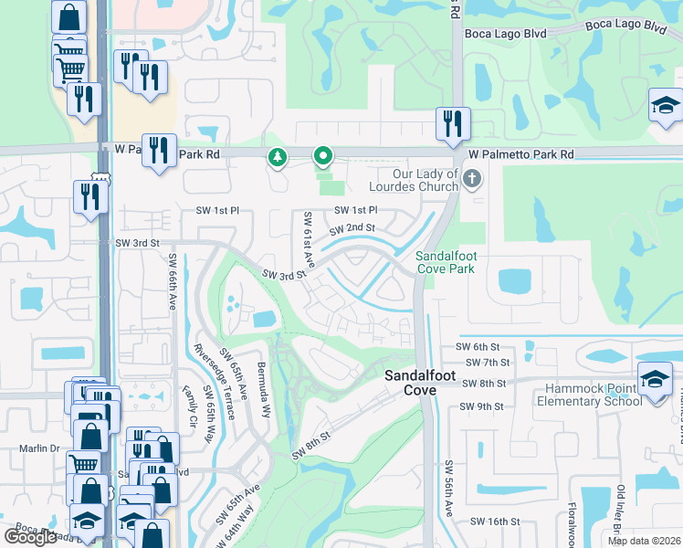 map of restaurants, bars, coffee shops, grocery stores, and more near 9262 Southwest 3rd Street in Boca Raton