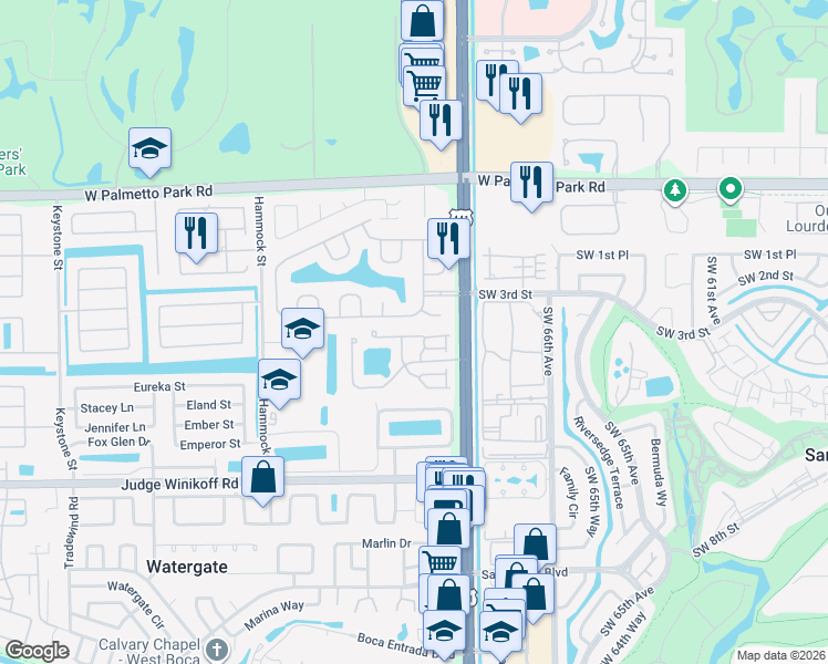 map of restaurants, bars, coffee shops, grocery stores, and more near 10140 Fanfare Drive in Boca Raton