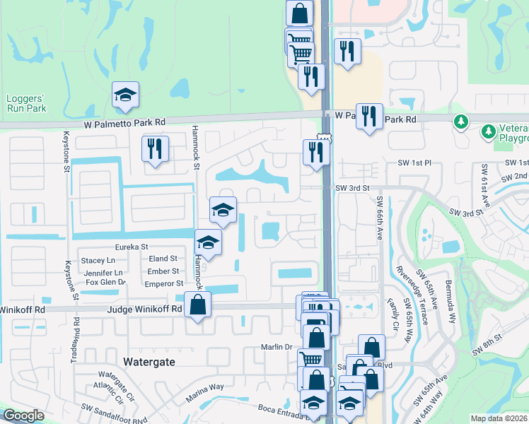 map of restaurants, bars, coffee shops, grocery stores, and more near 10291 Fanfare Drive in Boca Raton