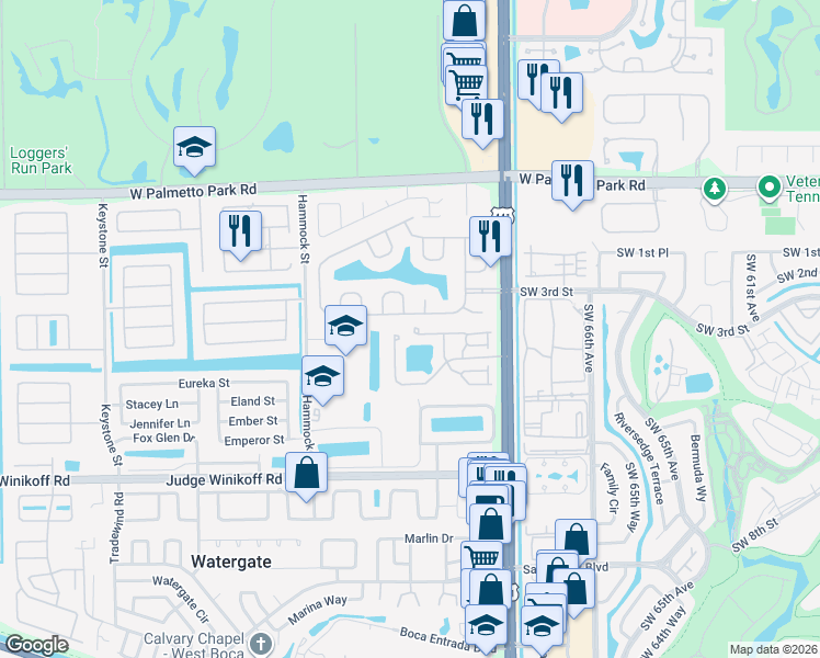 map of restaurants, bars, coffee shops, grocery stores, and more near 10096 Lexington Estates Boulevard in Boca Raton