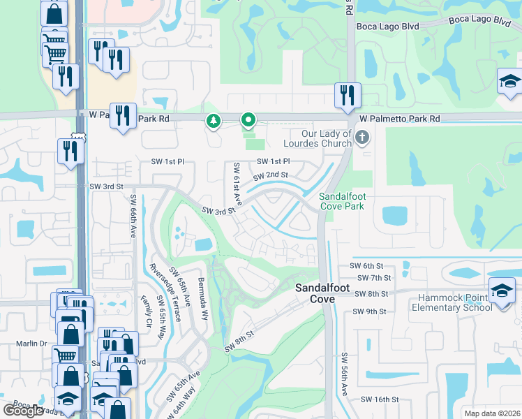 map of restaurants, bars, coffee shops, grocery stores, and more near 9262 Southwest 3rd Street in Boca Raton