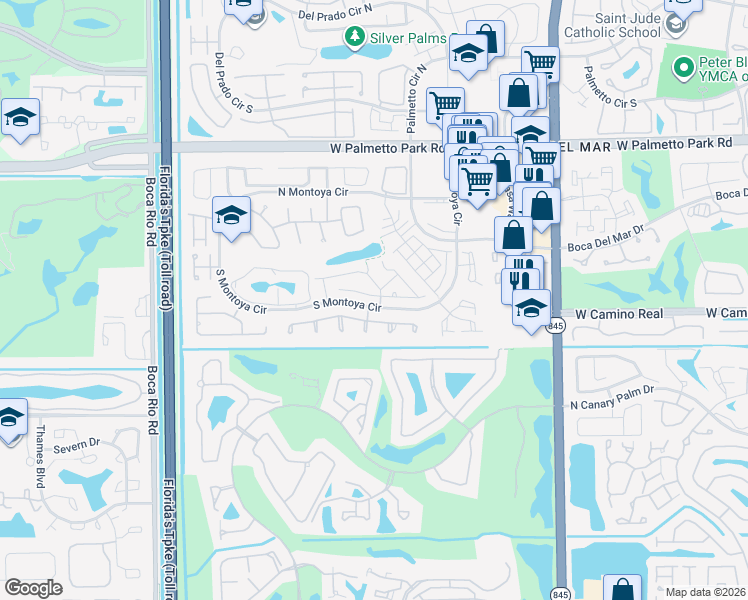 map of restaurants, bars, coffee shops, grocery stores, and more near 7460 Andorra Place in Boca Raton
