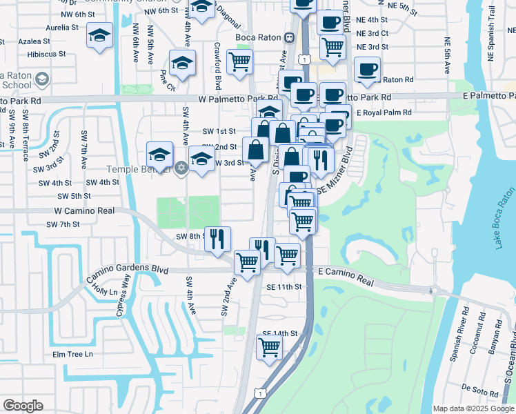 map of restaurants, bars, coffee shops, grocery stores, and more near 600 Southwest 2nd Avenue in Boca Raton