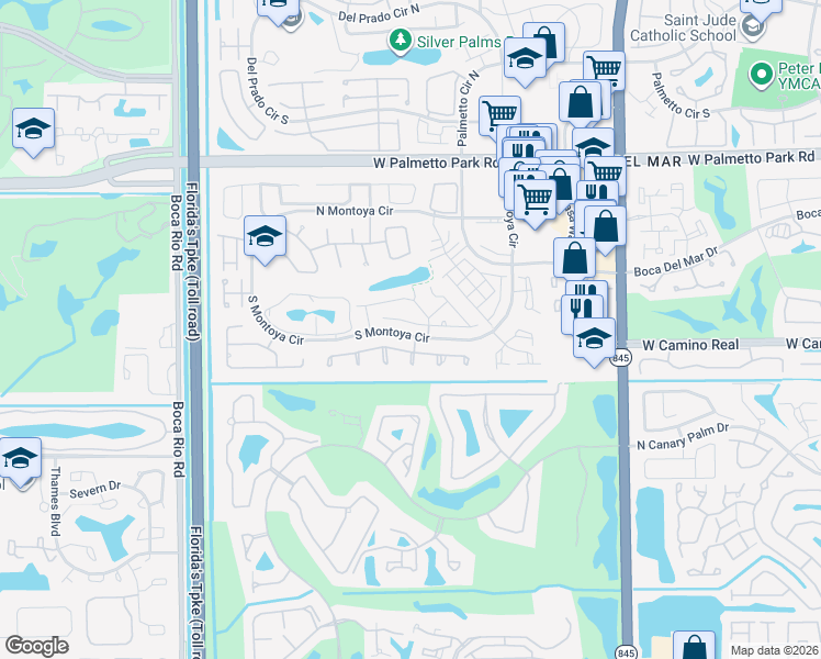 map of restaurants, bars, coffee shops, grocery stores, and more near 7460 Andorra Place in Boca Raton