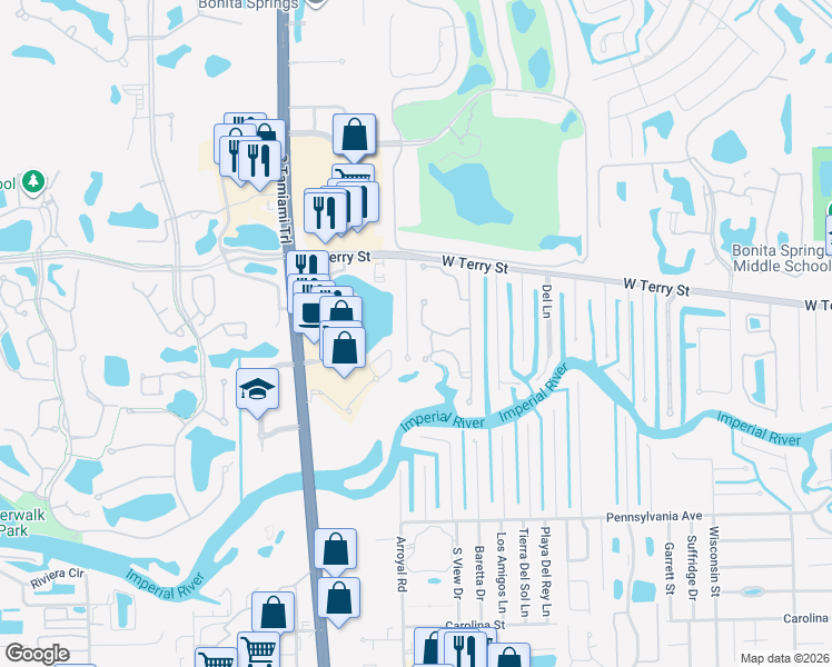 map of restaurants, bars, coffee shops, grocery stores, and more near 27144 Edenbridge Court in Bonita Springs