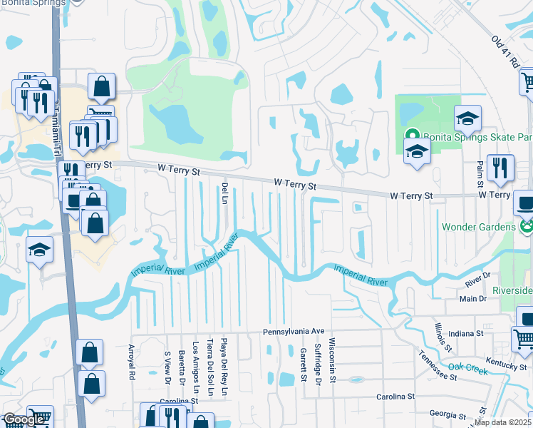 map of restaurants, bars, coffee shops, grocery stores, and more near 27109 Holly Lane in Bonita Springs