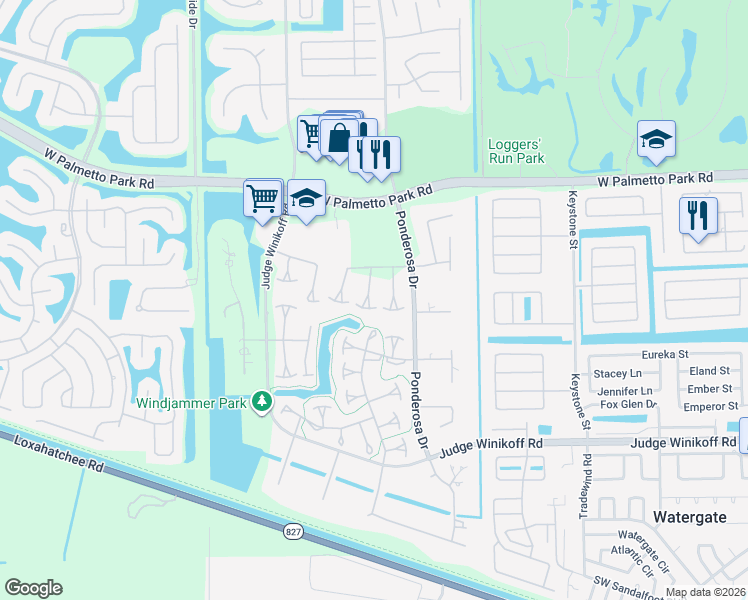 map of restaurants, bars, coffee shops, grocery stores, and more near 22292 Misty Woods Way in Boca Raton