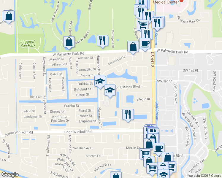 map of restaurants, bars, coffee shops, grocery stores, and more near 10174 Lexington Estates Boulevard in Boca Raton