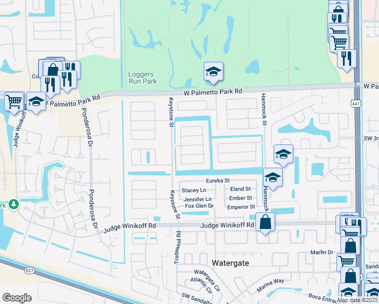 map of restaurants, bars, coffee shops, grocery stores, and more near 10883 Gantry Street in Boca Raton