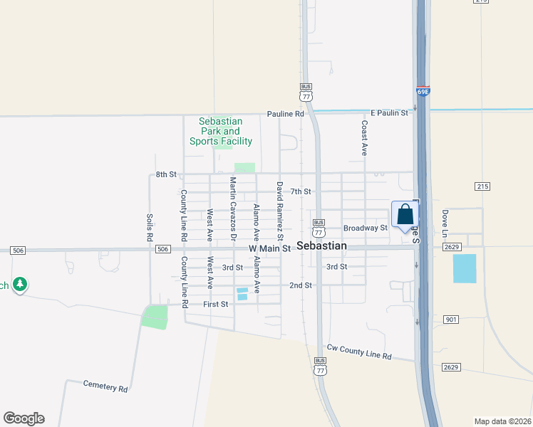 map of restaurants, bars, coffee shops, grocery stores, and more near 13425 6th Street in Sebastian