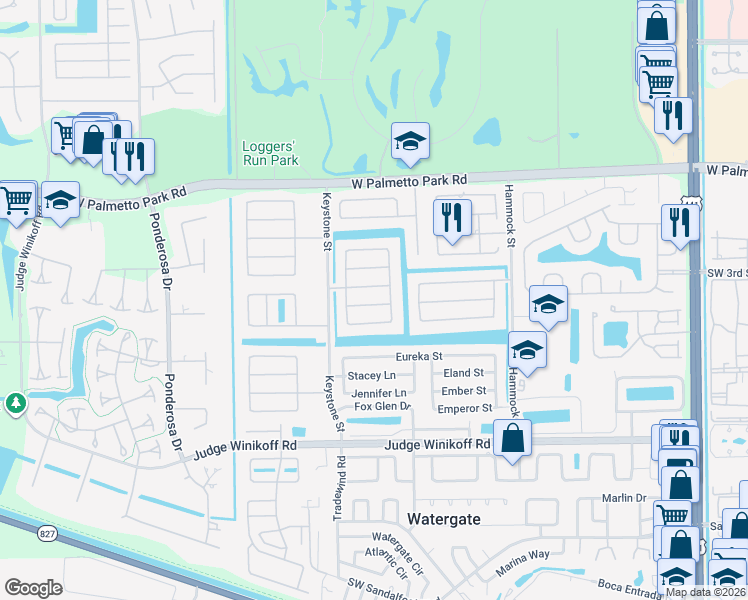 map of restaurants, bars, coffee shops, grocery stores, and more near 10883 Gantry Street in Boca Raton