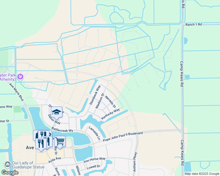 map of restaurants, bars, coffee shops, grocery stores, and more near 4309 Steinbeck Way in Ave Maria