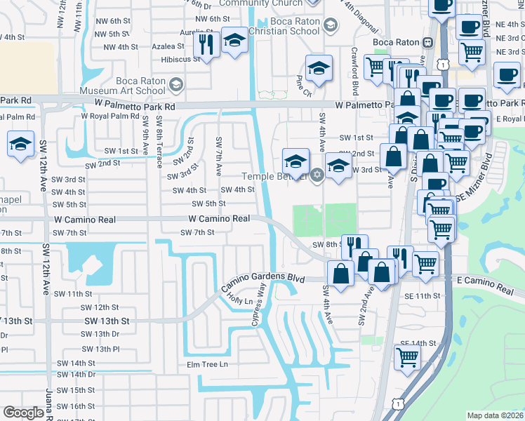 map of restaurants, bars, coffee shops, grocery stores, and more near in Boca Raton