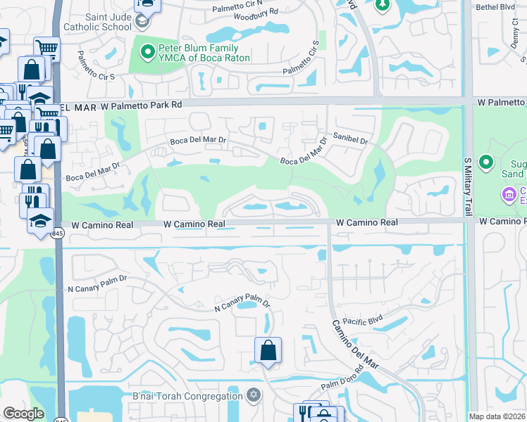 map of restaurants, bars, coffee shops, grocery stores, and more near 33 Balboa Circle in Boca Raton