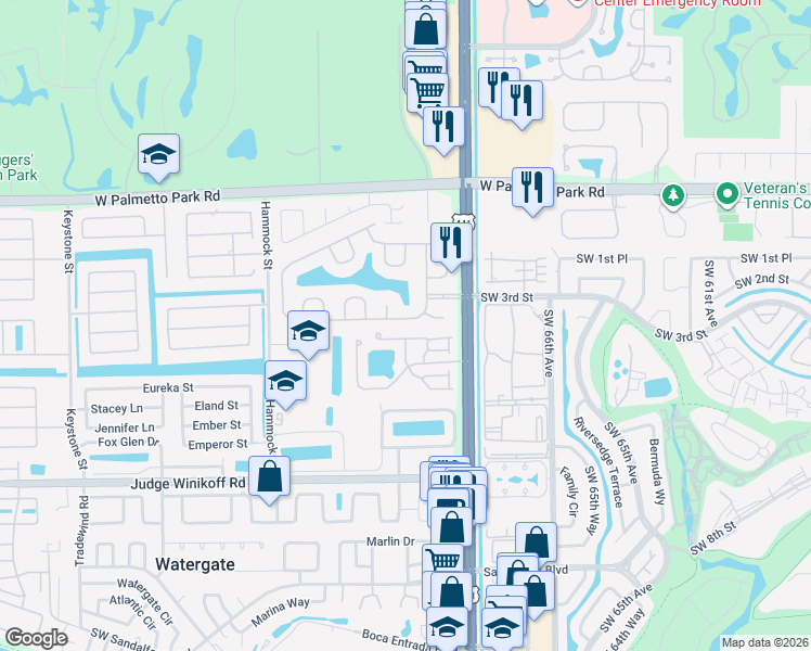 map of restaurants, bars, coffee shops, grocery stores, and more near 10120 Fanfare Drive in Boca Raton
