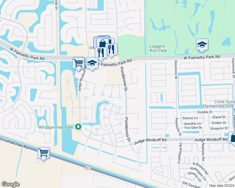 map of restaurants, bars, coffee shops, grocery stores, and more near 22292 Misty Woods Way in Boca Raton