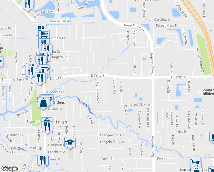 map of restaurants, bars, coffee shops, grocery stores, and more near 27079 Matheson Avenue in Bonita Springs