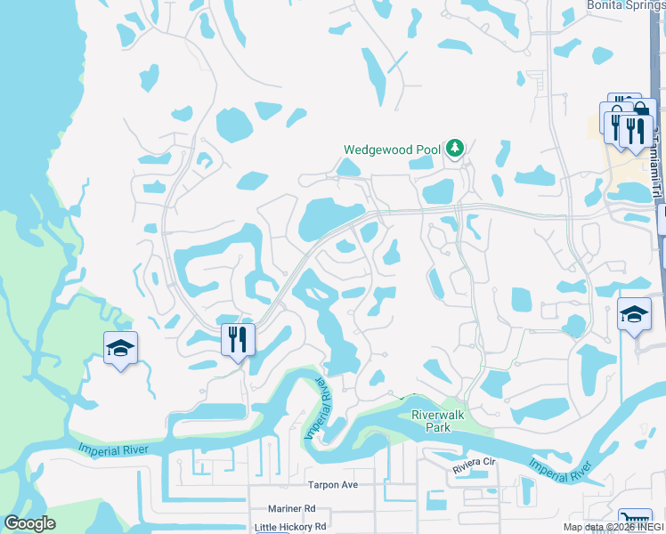 map of restaurants, bars, coffee shops, grocery stores, and more near 4201 Lake Forest Drive in Bonita Springs