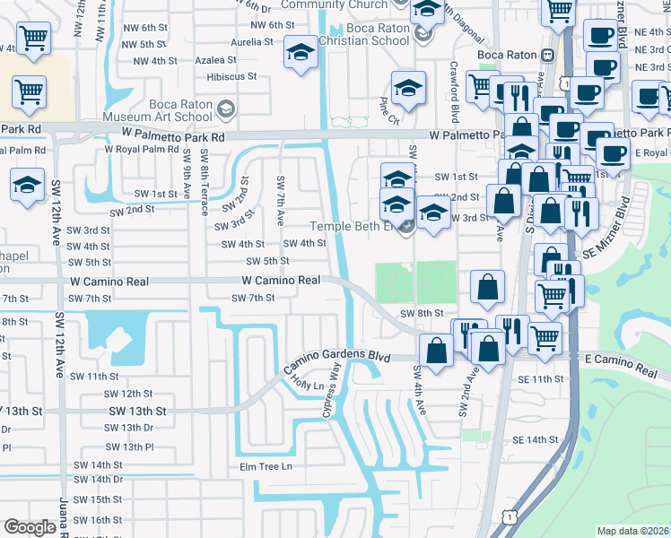 map of restaurants, bars, coffee shops, grocery stores, and more near in Boca Raton