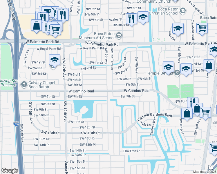 map of restaurants, bars, coffee shops, grocery stores, and more near 550 Southwest 9th Avenue in Boca Raton