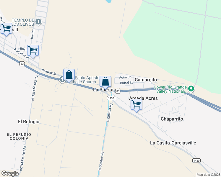 map of restaurants, bars, coffee shops, grocery stores, and more near 5247 U.S. 83 in Rio Grande City