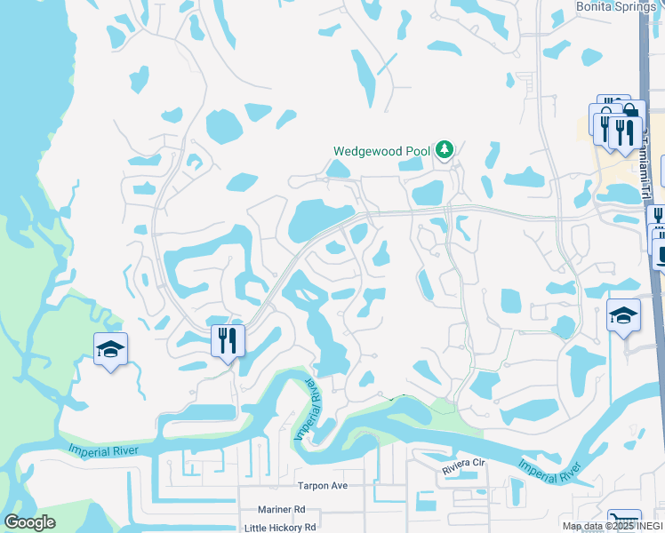 map of restaurants, bars, coffee shops, grocery stores, and more near 4100 Lake Forest Drive in Bonita Springs
