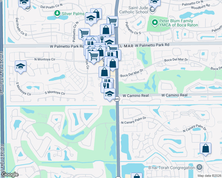 map of restaurants, bars, coffee shops, grocery stores, and more near in Palm Beach County
