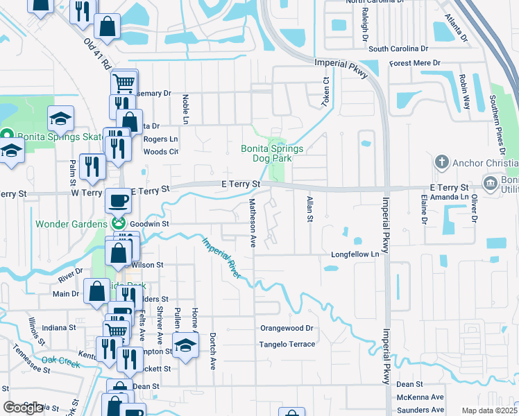 map of restaurants, bars, coffee shops, grocery stores, and more near 27120 Matheson Avenue in Bonita Springs