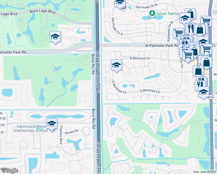 map of restaurants, bars, coffee shops, grocery stores, and more near 7974 Tennyson Court in Boca Raton